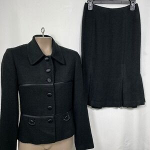 VTG Neiman Marcus Exclusive Black Tweed Blazer Skirt Suit Set Women's Sz 4